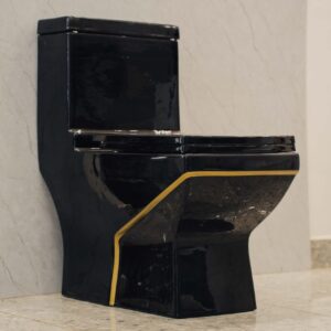One Piece Toilet Black And Gold Design (Square)