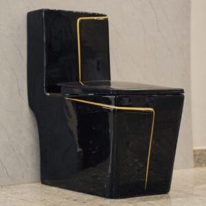 One Piece Toilet  Black And Gold Design (Square)