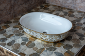 Oval Countertop Basin Gold Vine Pattern