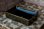 Rectangular Countertop Basin Black Gold Pattern