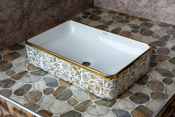 Rectangular Countertop Basin Gold Floral Pattern