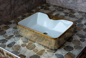 Rectangular Countertop Basin Gold Mosaic Rim