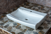 Rectangular Countertop Basin White Curved Front