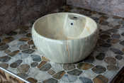 Round Countertop Basin Beige Onyx Effect