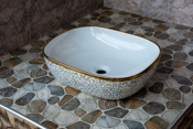 Rounded Square Countertop Basin Gold Floral