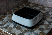 Square Countertop Basin Black Interior Leaf Pattern