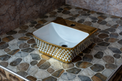 Square Countertop Basin Gold Diamond Pattern
