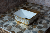 Square Countertop Basin Gold Floral