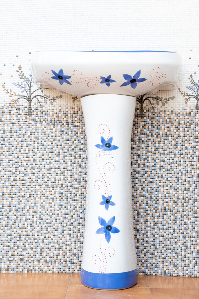 Floral Pedestal Basin Blue