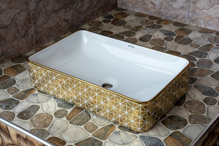 Rectangular Countertop Basin Gold Lattice