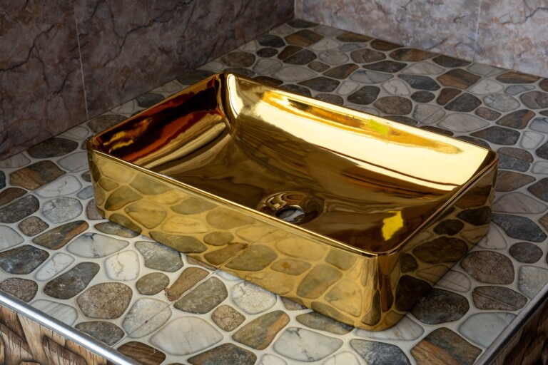 Rectangular Countertop Basin Full Gold
