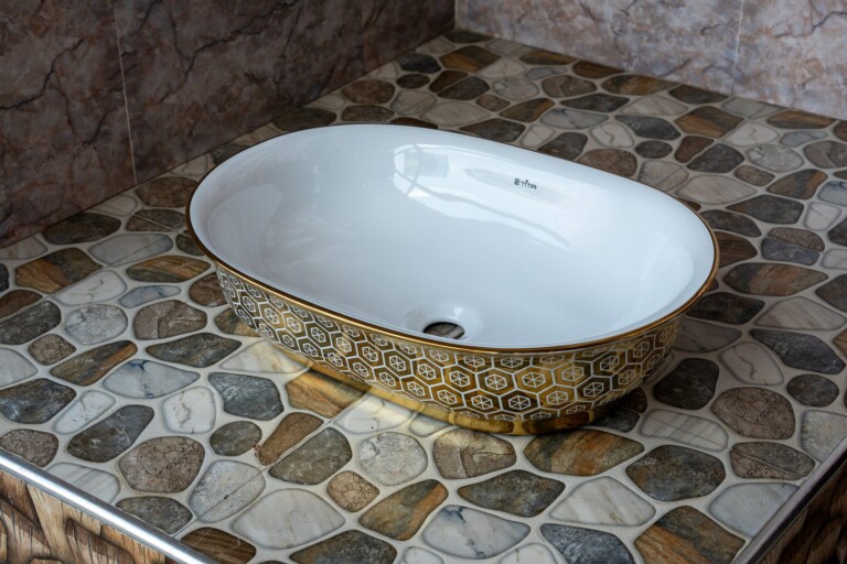 Oval Countertop Basin Gold Honeycomb