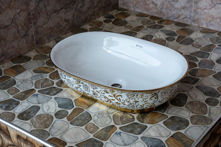 Oval Countertop Basin Gold Trellis