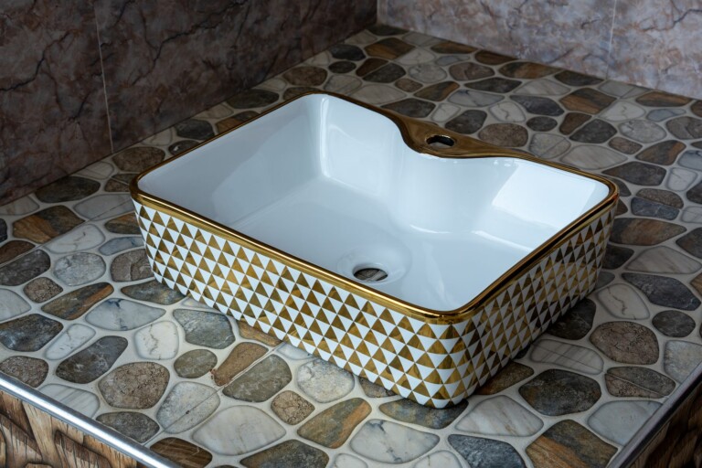 Rectangular Countertop Basin Gold Triangle Pattern