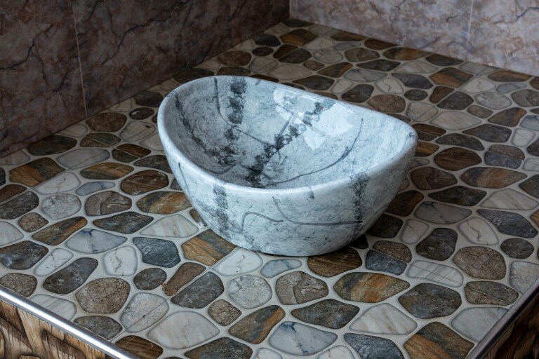 Round Countertop Basin Grey Marble Vein