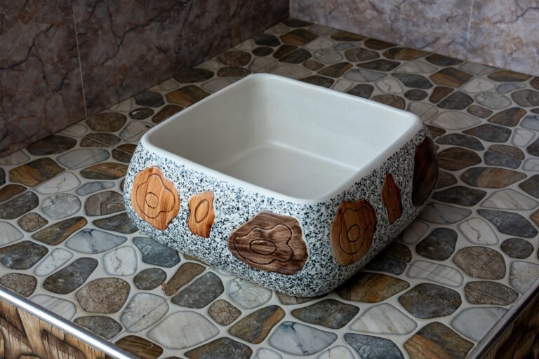 Square Countertop Basin Stone Pebble Pattern