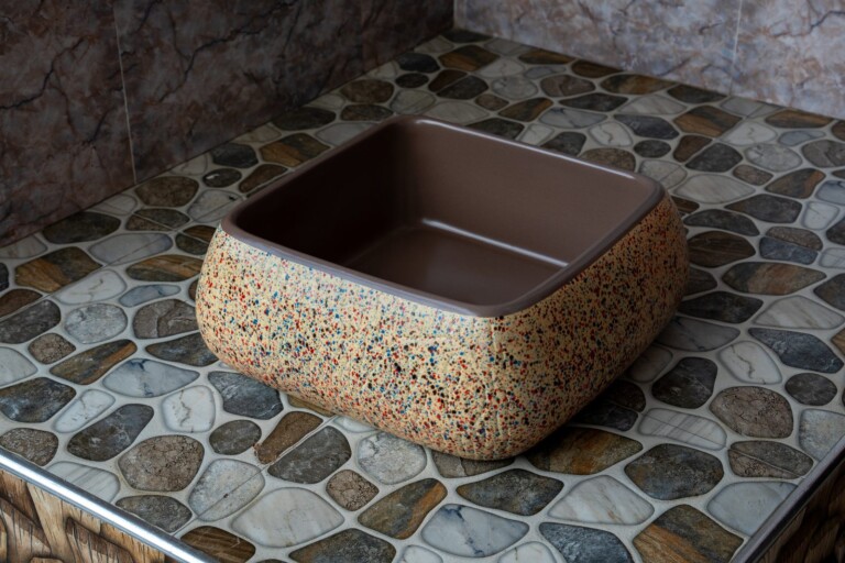 Square Countertop Basin Speckled Granite Effect