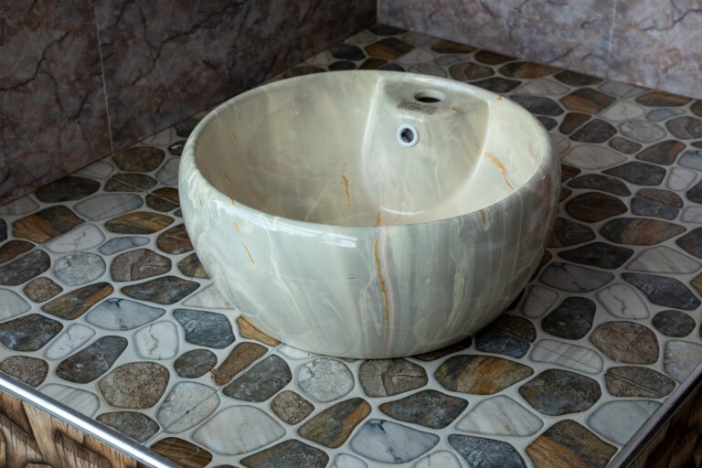 Round Countertop Basin Beige Onyx Effect