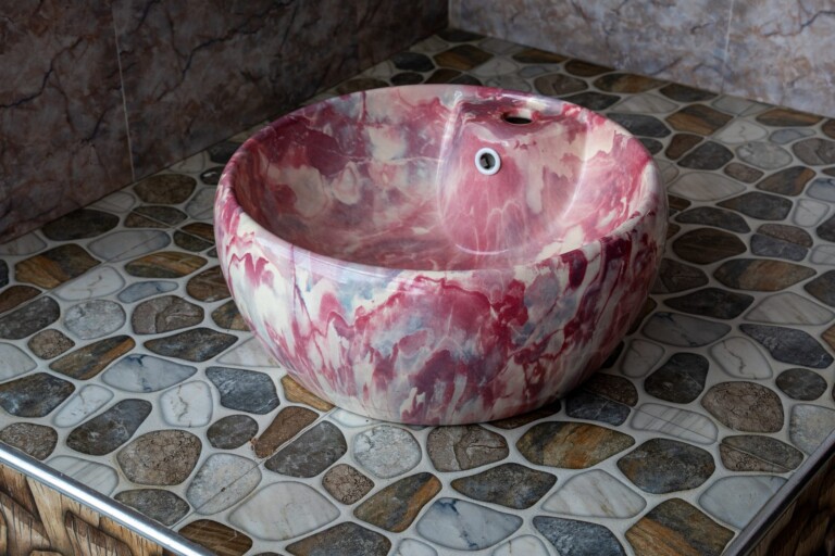 Round Countertop Basin Pink Marble Effect