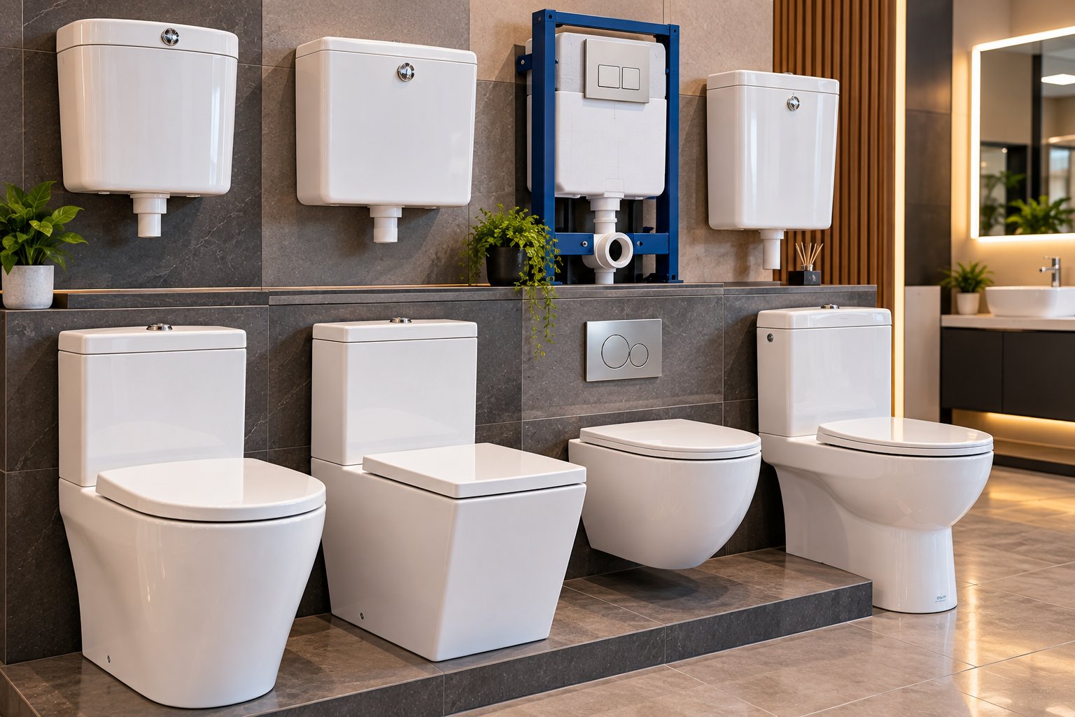 Toilets and cisterns row in the Esencia showroom