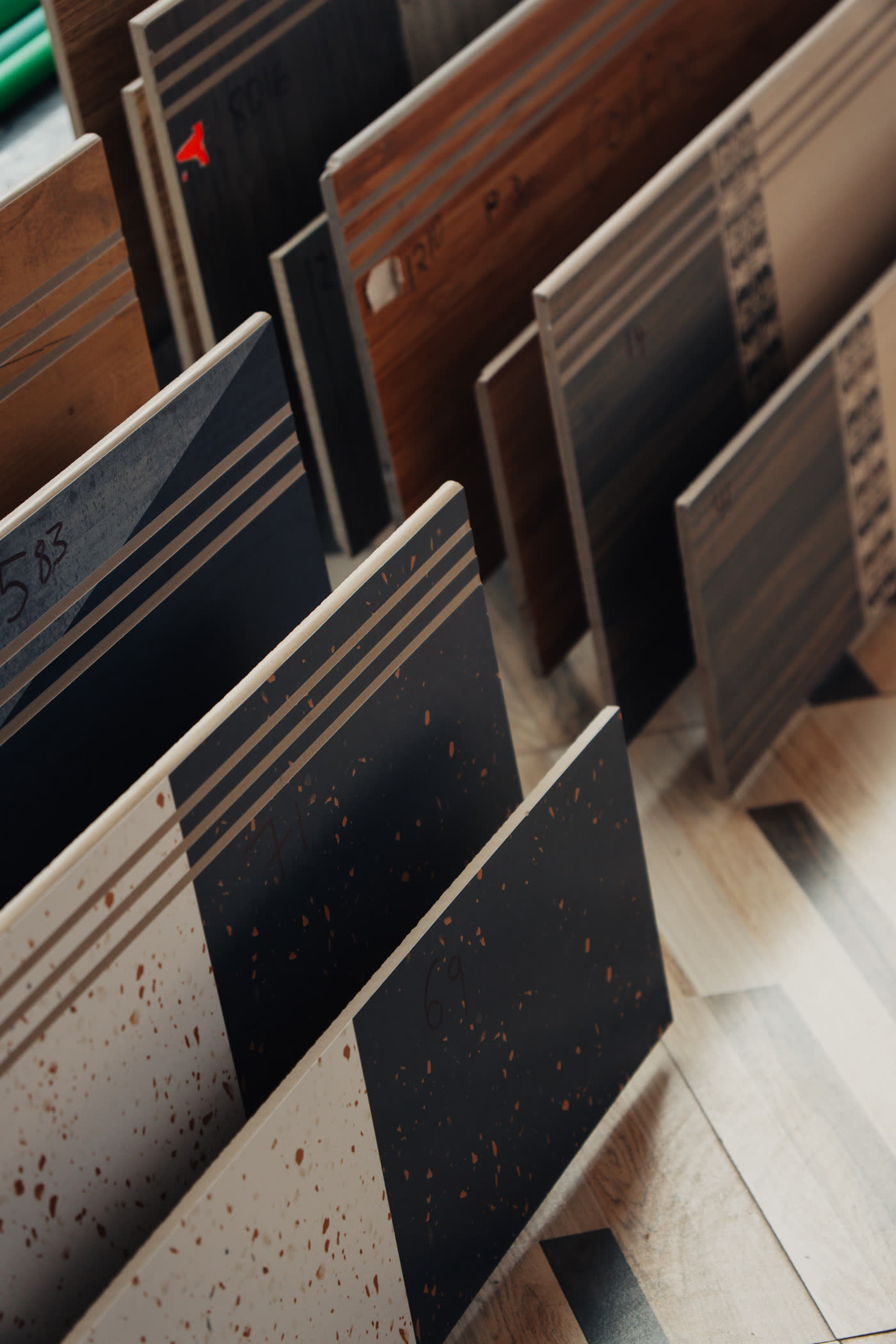 Tile displays at the Esencia warehouse